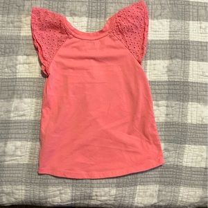 Coral Eyelet Flutter Sleeve Shirt